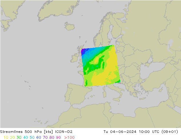 Stromlinien 500 hPa ICON-D2 Di 04.06.2024 10 UTC