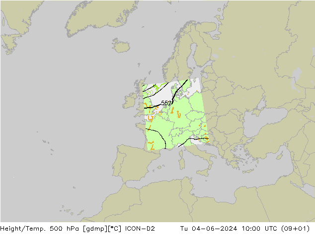 Height/Temp. 500 гПа ICON-D2 вт 04.06.2024 10 UTC
