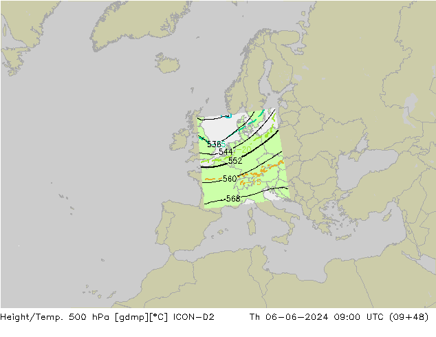 Height/Temp. 500 hPa ICON-D2  06.06.2024 09 UTC