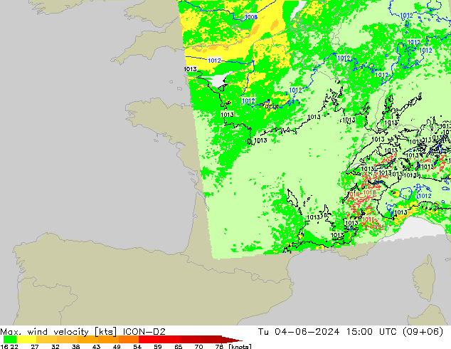 Windböen ICON-D2 Di 04.06.2024 15 UTC