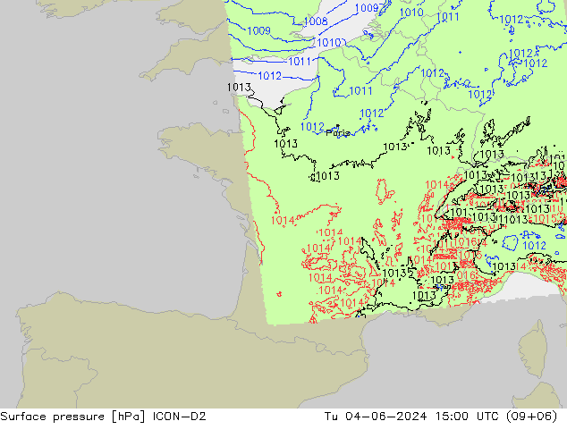 pressão do solo ICON-D2 Ter 04.06.2024 15 UTC