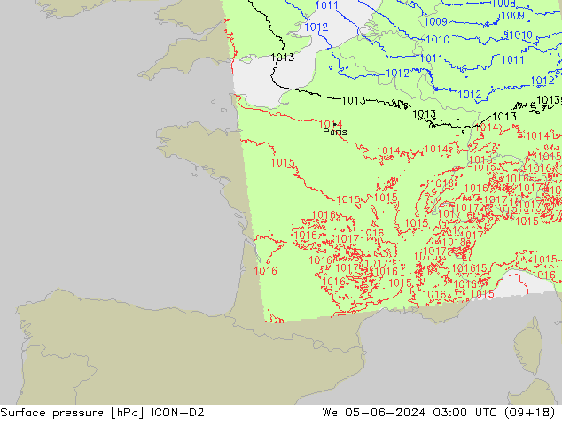 Luchtdruk (Grond) ICON-D2 wo 05.06.2024 03 UTC