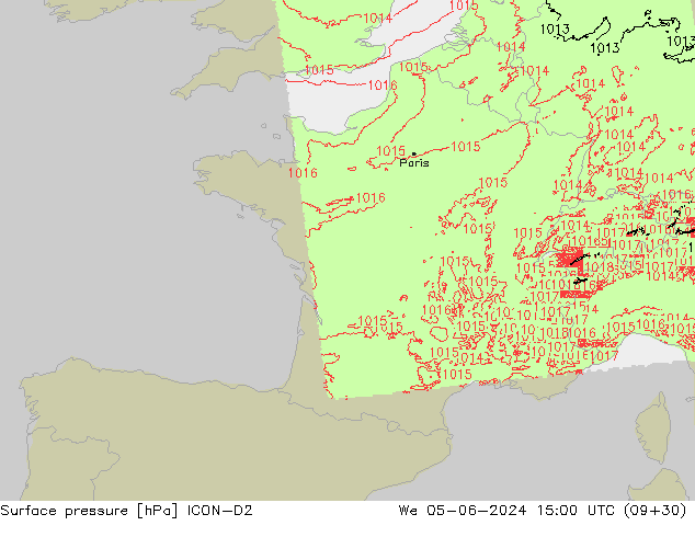 Yer basıncı ICON-D2 Çar 05.06.2024 15 UTC