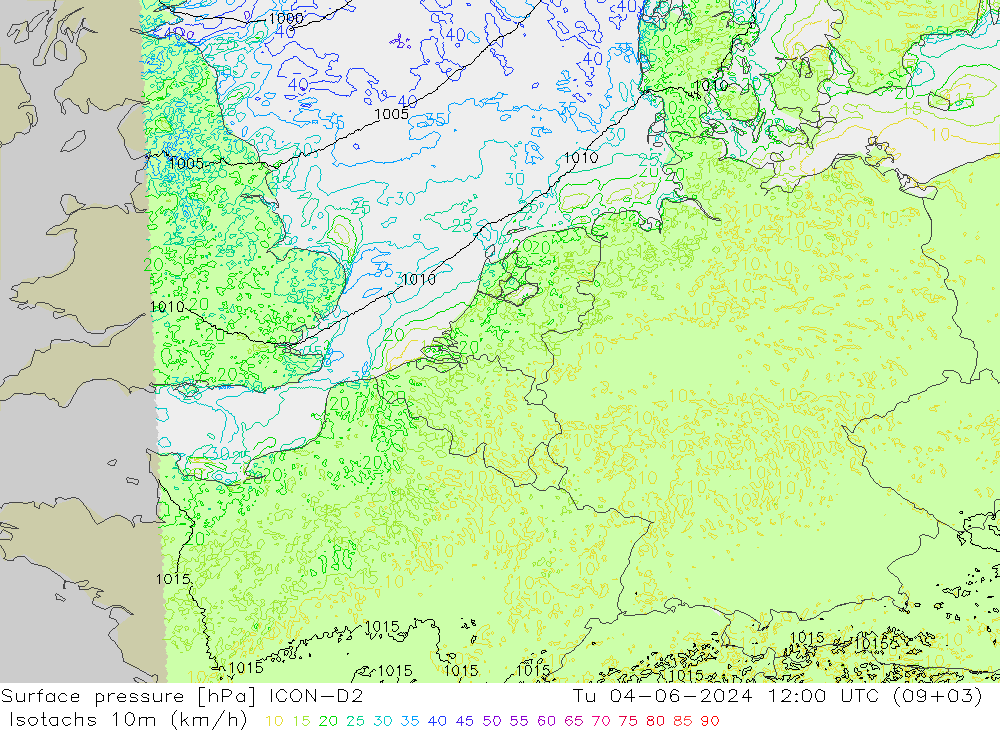 Isotachs (kph) ICON-D2  04.06.2024 12 UTC