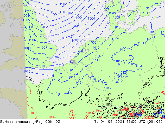 Luchtdruk (Grond) ICON-D2 di 04.06.2024 15 UTC