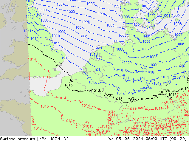 pressão do solo ICON-D2 Qua 05.06.2024 05 UTC