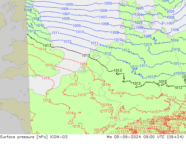 Luchtdruk (Grond) ICON-D2 wo 05.06.2024 09 UTC