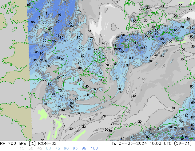 RH 700 hPa ICON-D2 Di 04.06.2024 10 UTC