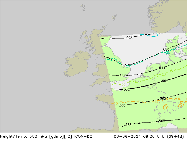 Height/Temp. 500 hPa ICON-D2 Th 06.06.2024 09 UTC