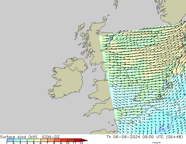 10 m (bft) ICON-D2  06.06.2024 09 UTC