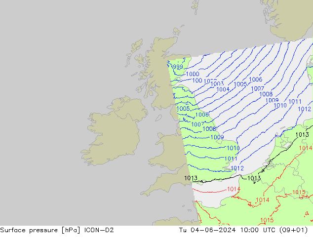 Luchtdruk (Grond) ICON-D2 di 04.06.2024 10 UTC