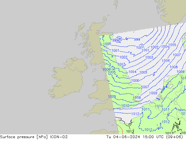 Surface pressure ICON-D2 Tu 04.06.2024 15 UTC