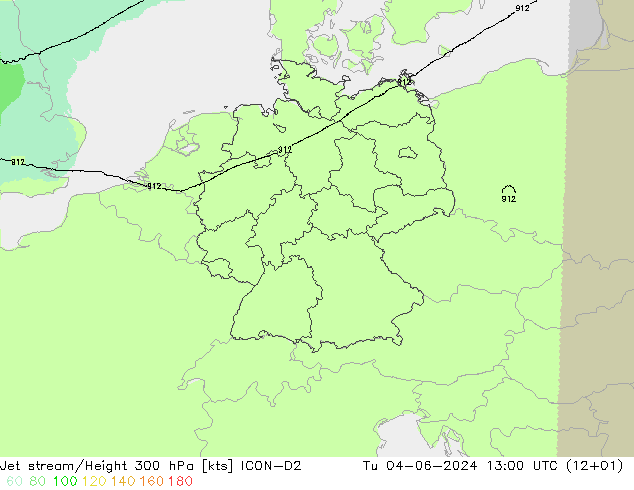 高速氣流 ICON-D2 星期二 04.06.2024 13 UTC