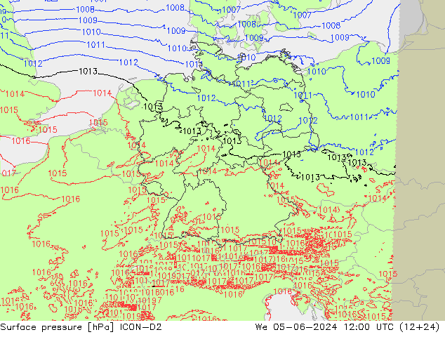 pressão do solo ICON-D2 Qua 05.06.2024 12 UTC