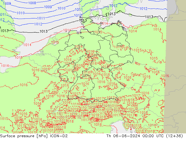 Atmosférický tlak ICON-D2 Čt 06.06.2024 00 UTC