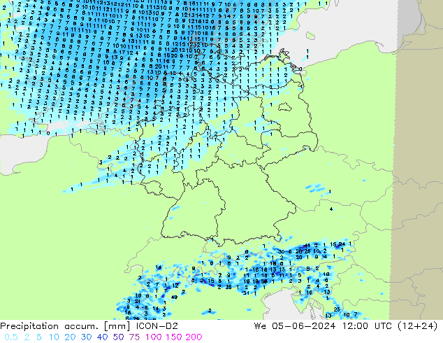 Précipitation accum. ICON-D2 mer 05.06.2024 12 UTC