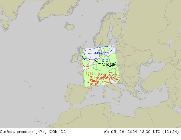 Surface pressure ICON-D2 We 05.06.2024 12 UTC