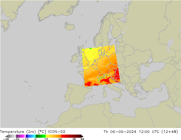 température (2m) ICON-D2 jeu 06.06.2024 12 UTC