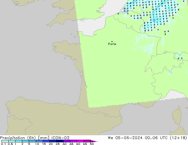 Précipitation (6h) ICON-D2 mer 05.06.2024 06 UTC