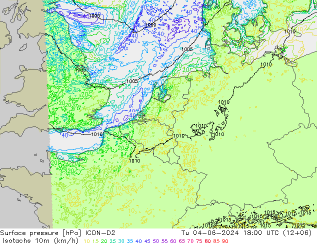 Eşrüzgar Hızları (km/sa) ICON-D2 Sa 04.06.2024 18 UTC