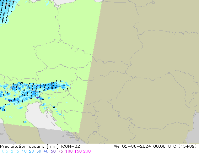 Precipitation accum. ICON-D2 śro. 05.06.2024 00 UTC