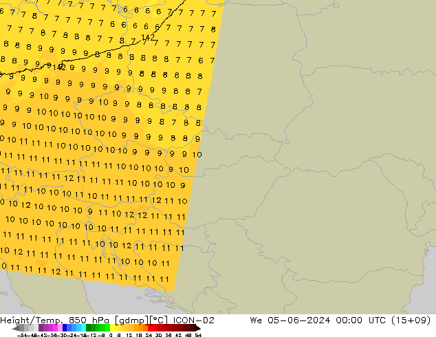 Yükseklik/Sıc. 850 hPa ICON-D2 Çar 05.06.2024 00 UTC