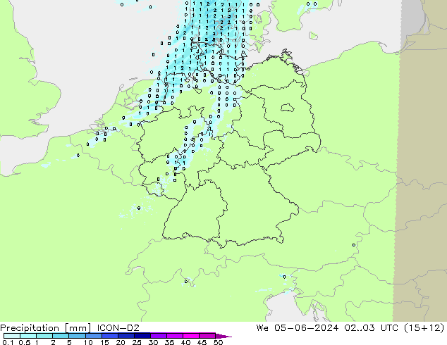 Niederschlag ICON-D2 Mi 05.06.2024 03 UTC