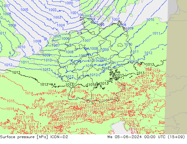 Pressione al suolo ICON-D2 mer 05.06.2024 00 UTC