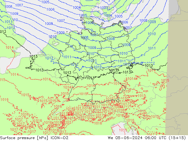 Pressione al suolo ICON-D2 mer 05.06.2024 06 UTC