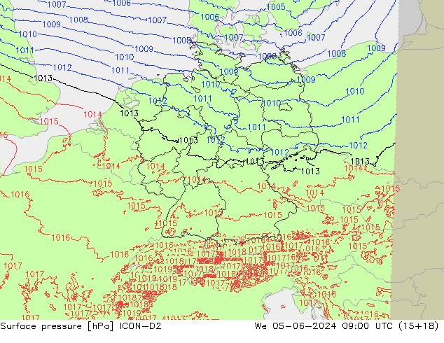 Luchtdruk (Grond) ICON-D2 wo 05.06.2024 09 UTC