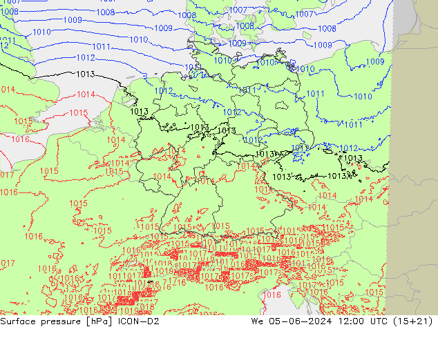 Luchtdruk (Grond) ICON-D2 wo 05.06.2024 12 UTC