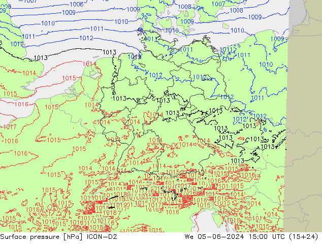 Luchtdruk (Grond) ICON-D2 wo 05.06.2024 15 UTC