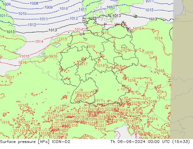 Luchtdruk (Grond) ICON-D2 do 06.06.2024 00 UTC