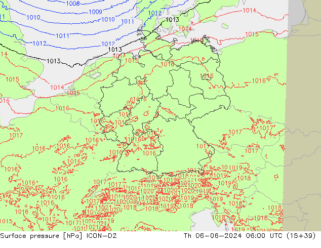 ciśnienie ICON-D2 czw. 06.06.2024 06 UTC