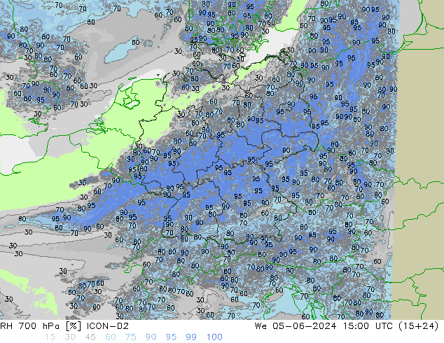 RH 700 hPa ICON-D2 Mi 05.06.2024 15 UTC