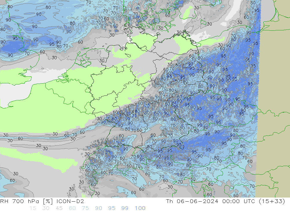 700 hPa Nispi Nem ICON-D2 Per 06.06.2024 00 UTC