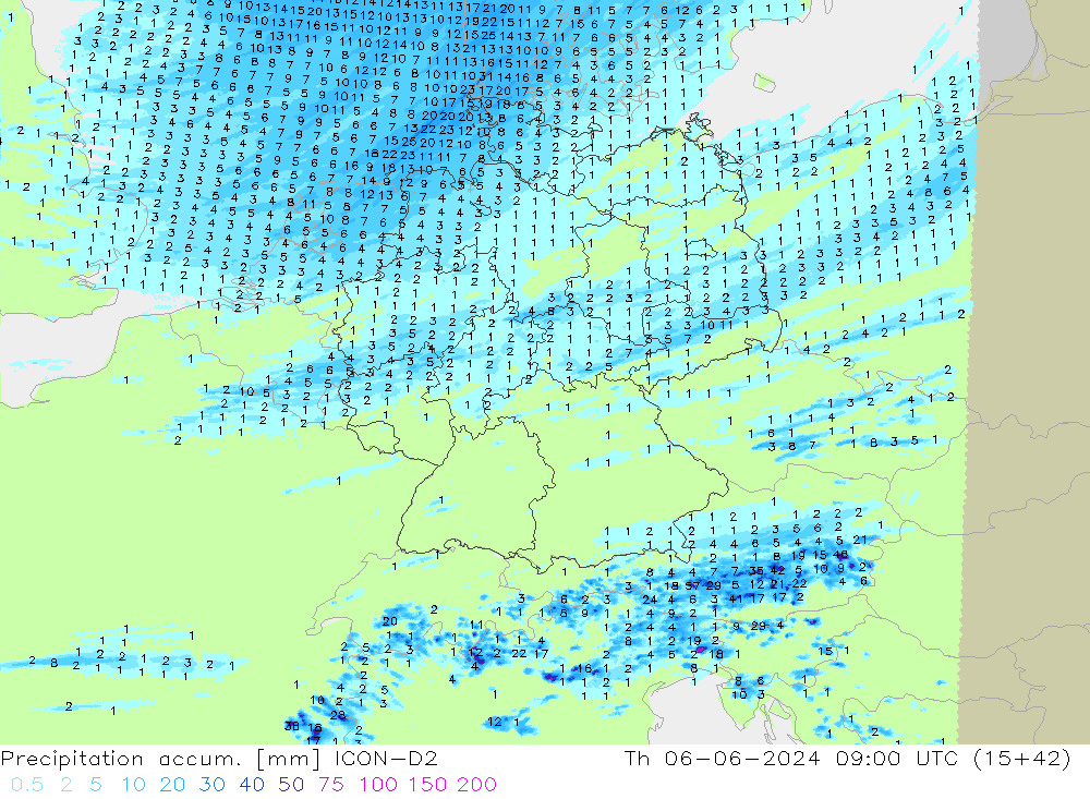 Précipitation accum. ICON-D2 jeu 06.06.2024 09 UTC