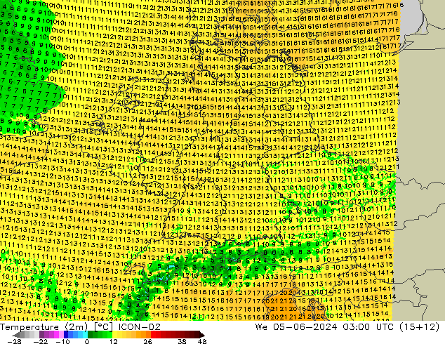 Sıcaklık Haritası (2m) ICON-D2 Çar 05.06.2024 03 UTC