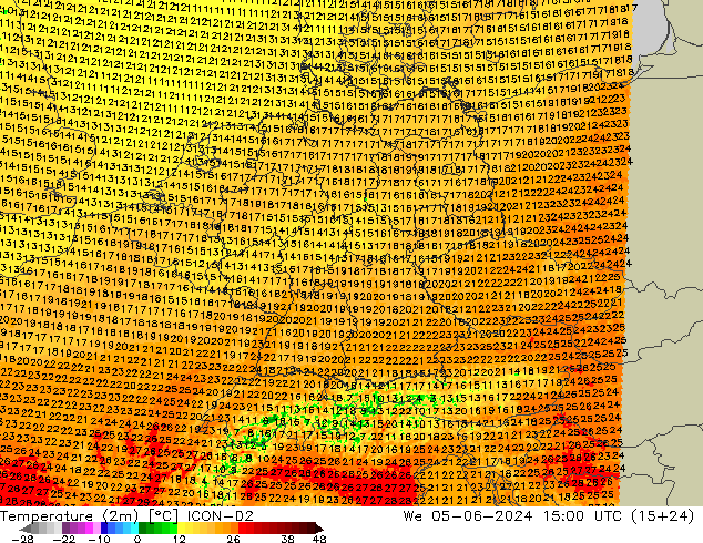 Sıcaklık Haritası (2m) ICON-D2 Çar 05.06.2024 15 UTC