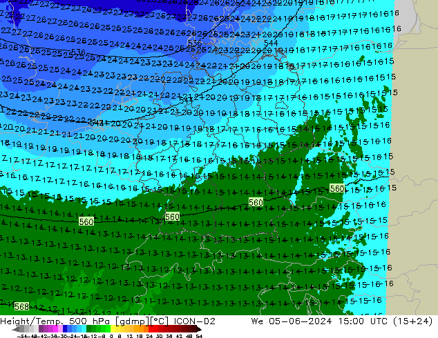 Height/Temp. 500 hPa ICON-D2 Mi 05.06.2024 15 UTC