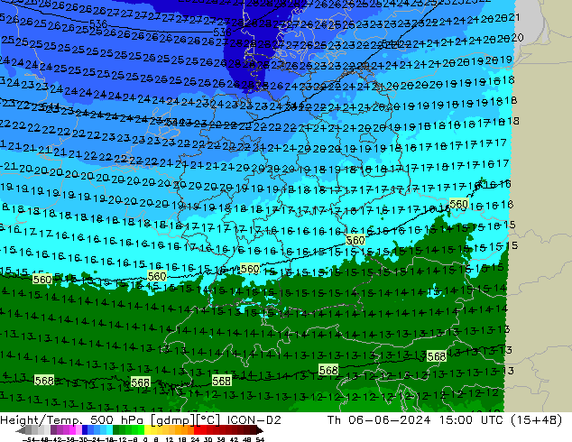 Height/Temp. 500 гПа ICON-D2 чт 06.06.2024 15 UTC