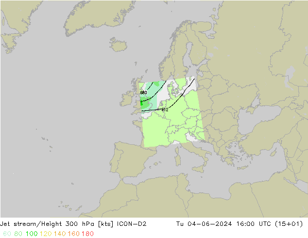 Jet stream/Height 300 hPa ICON-D2 Tu 04.06.2024 16 UTC