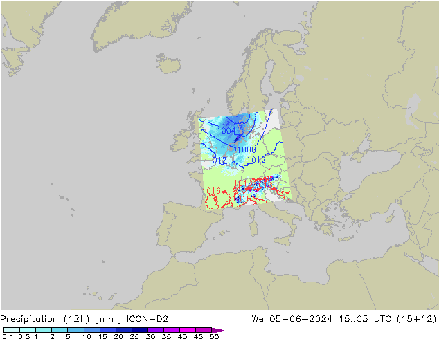 Precipitation (12h) ICON-D2 We 05.06.2024 03 UTC