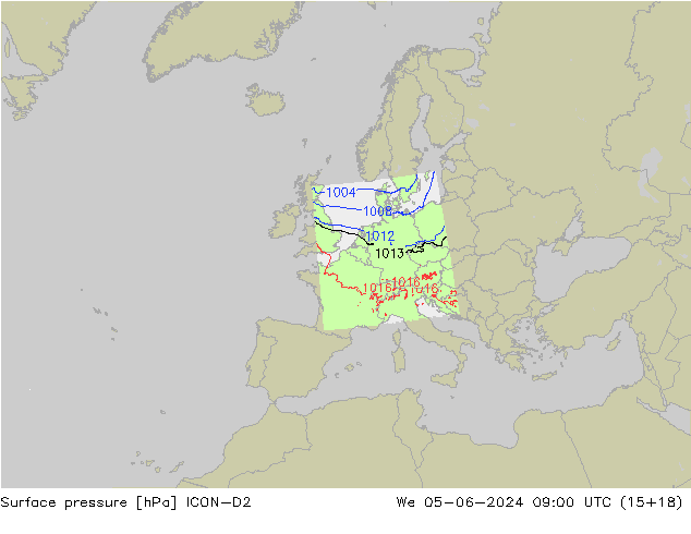 Pressione al suolo ICON-D2 mer 05.06.2024 09 UTC