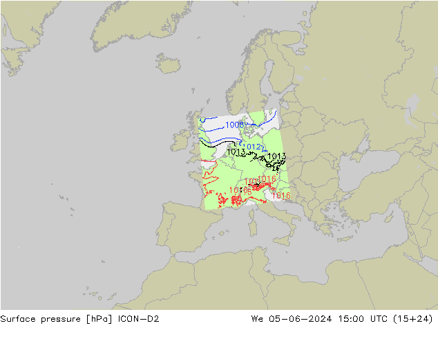地面气压 ICON-D2 星期三 05.06.2024 15 UTC