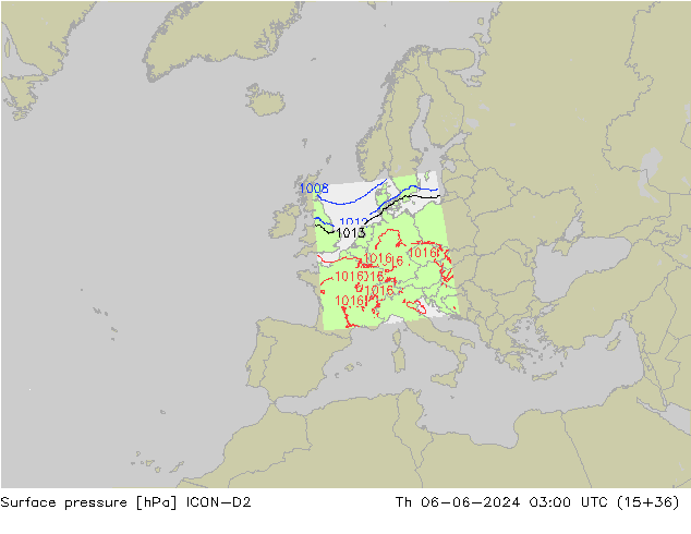 приземное давление ICON-D2 чт 06.06.2024 03 UTC