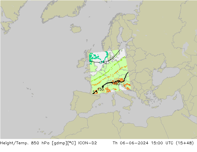 Yükseklik/Sıc. 850 hPa ICON-D2 Per 06.06.2024 15 UTC