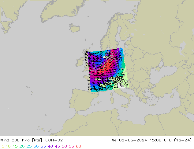 Wind 500 hPa ICON-D2 wo 05.06.2024 15 UTC