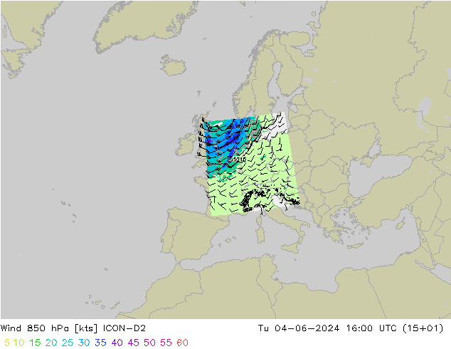 风 850 hPa ICON-D2 星期二 04.06.2024 16 UTC