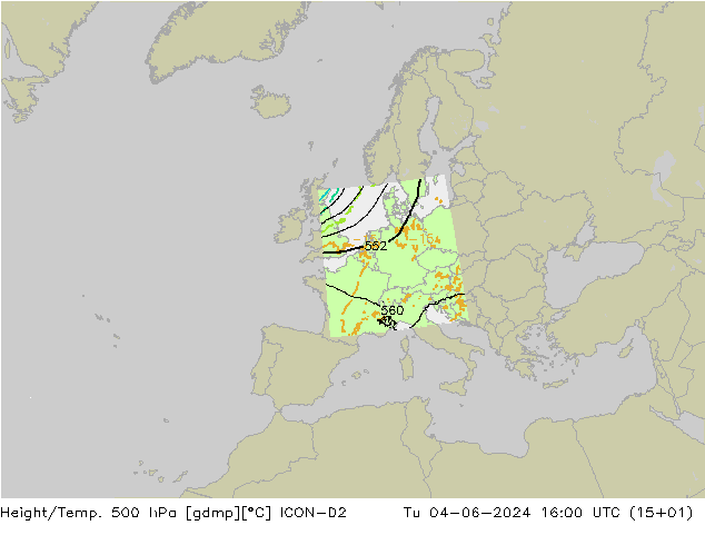 Height/Temp. 500 hPa ICON-D2 Tu 04.06.2024 16 UTC